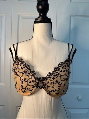 Victoria's Secret Beige Bra with Black Embroidered Overlay